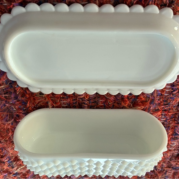 White Hobnail Glass Butter Dish - Picture 3 of 3